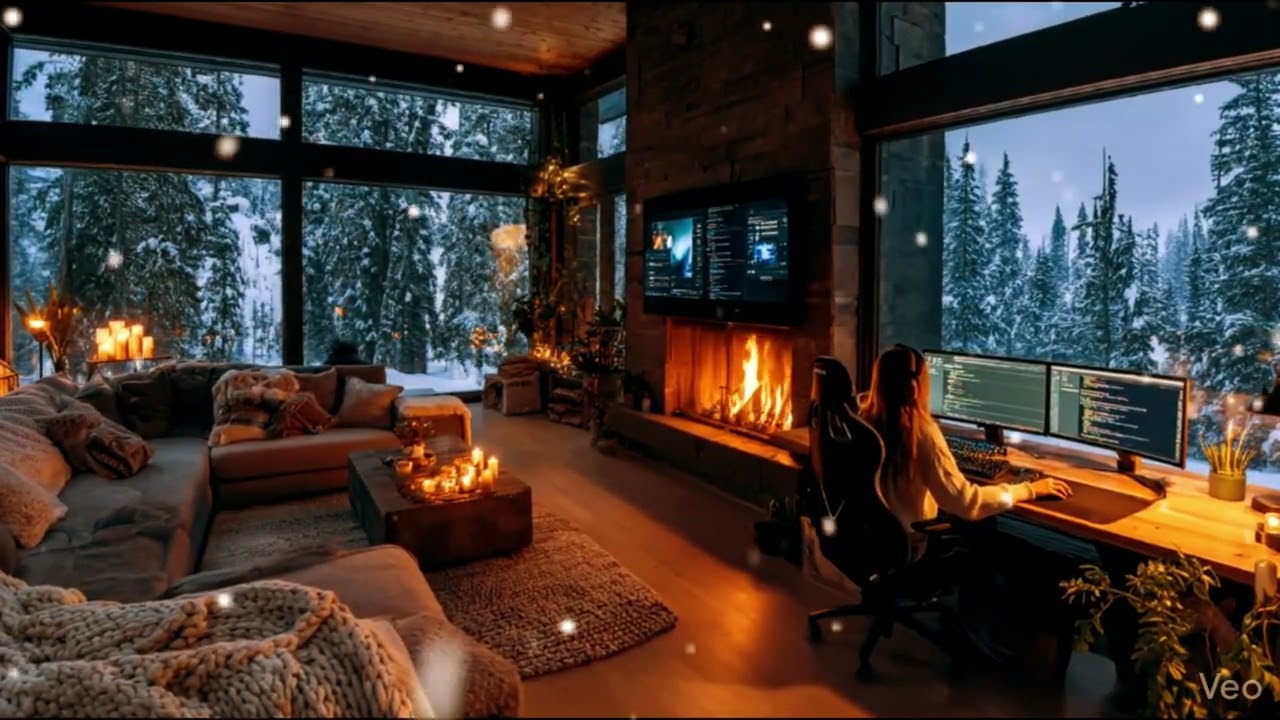 Cozy Winter Ambience ❄️ Relaxing Lofi & Fireplace Sounds for Work & Study