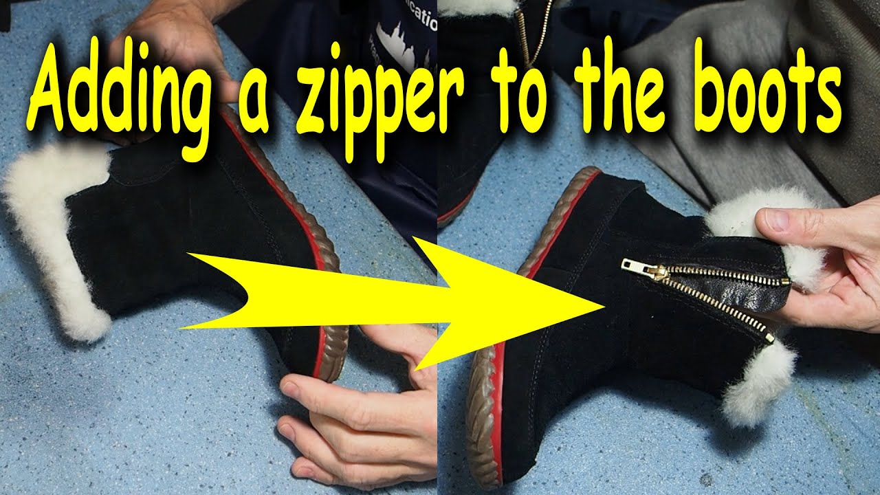 Adding a zipper to the winter boots / doplnění zipu na zimní boty.