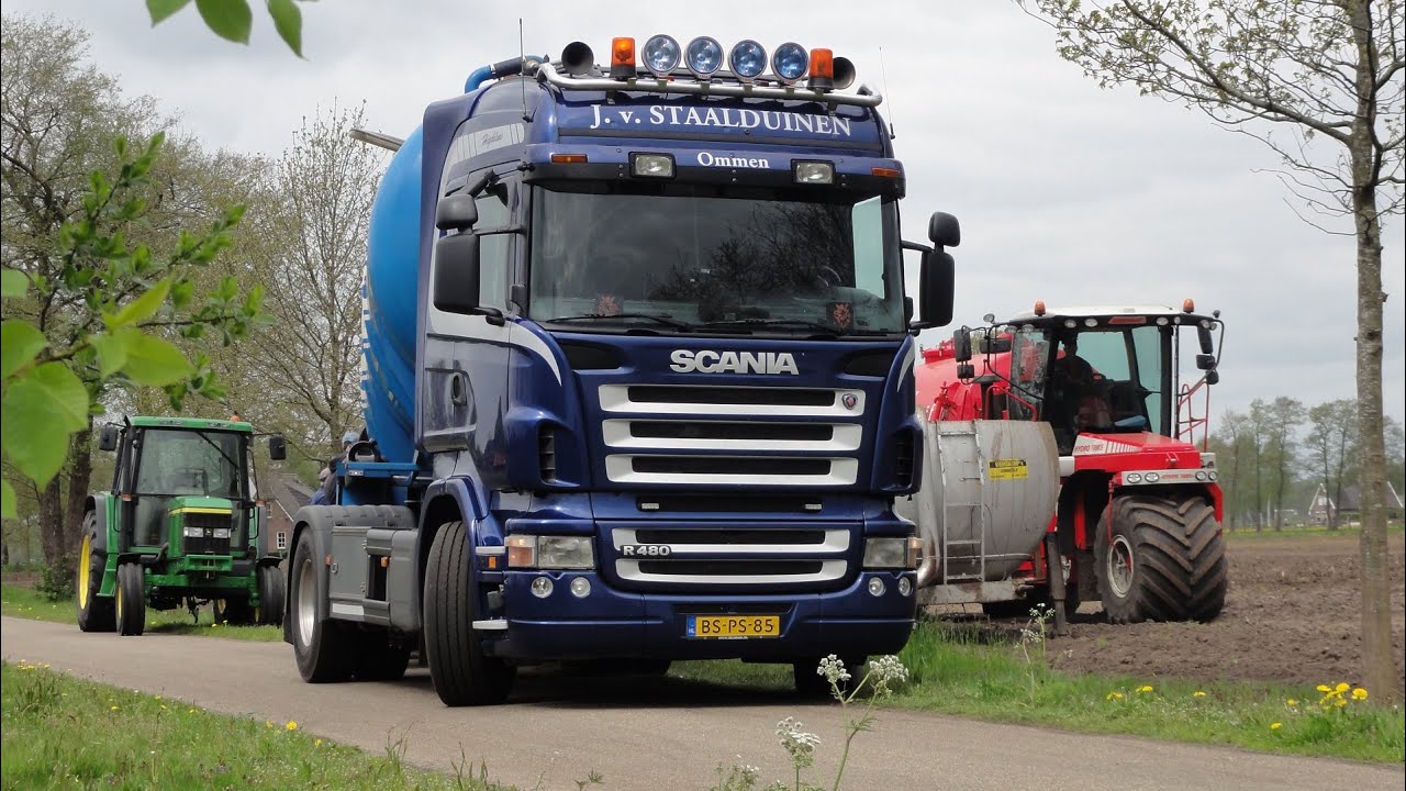 Bouwland bemesten met Vervaet Hydrotrike en mesttransport met Scania R420 en R480 (2015)