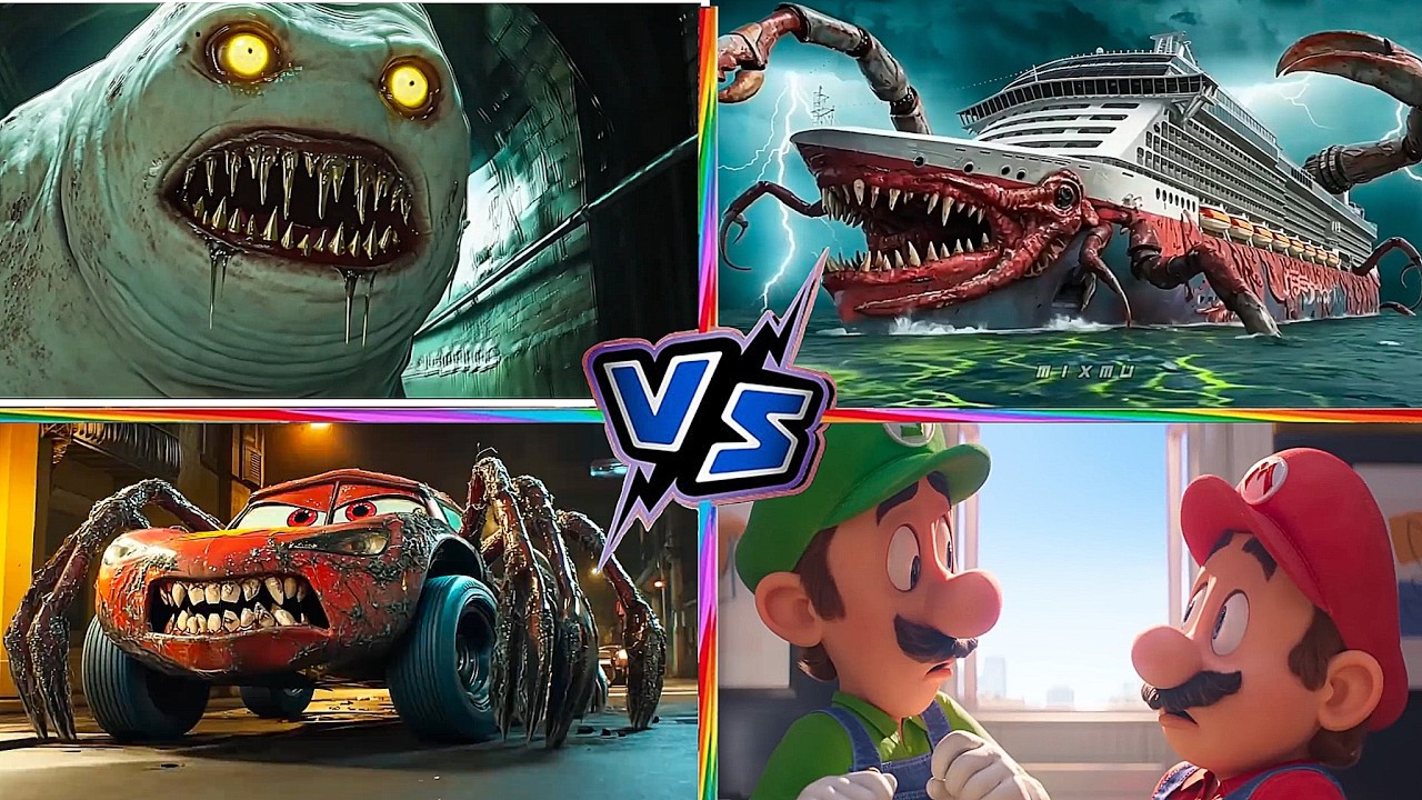 Head Eater VS McQueen Tank VS Super MARIO VS School Bus Monster Tiles Hop EDM Rush 3