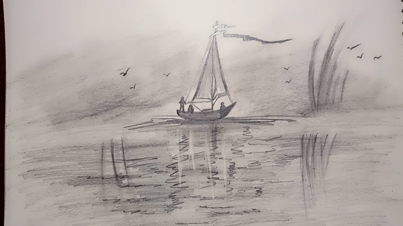 How to draw a sailing boat  || pencil sketch || pencil art for beginners 