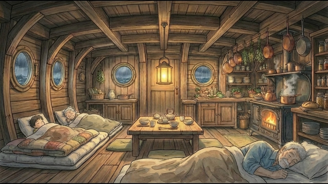 A Family's Shelter in the Storm – Living on a Stranded Ship | Ghibli ASMR