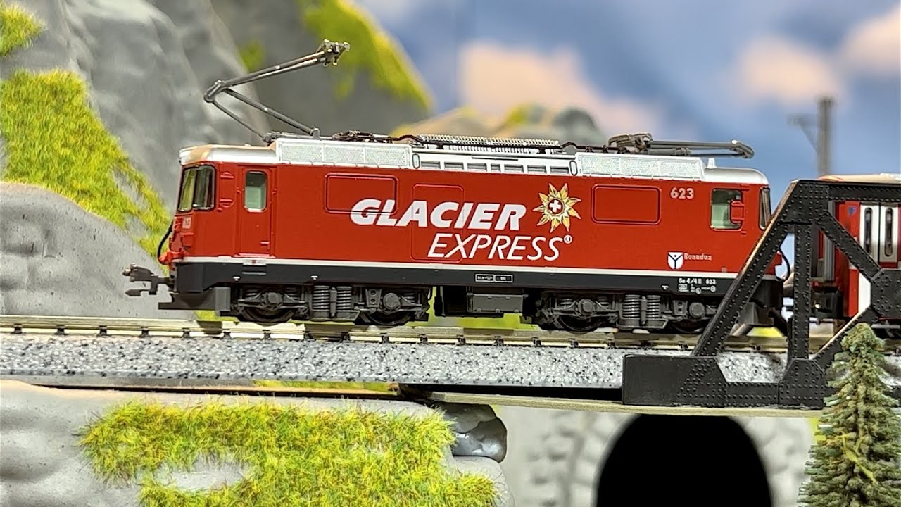 Swiss Alps Glacier Express Rhatische Bahn - Noch Bergün Model Train Layout - Kato N Scale Ge 4/4-II