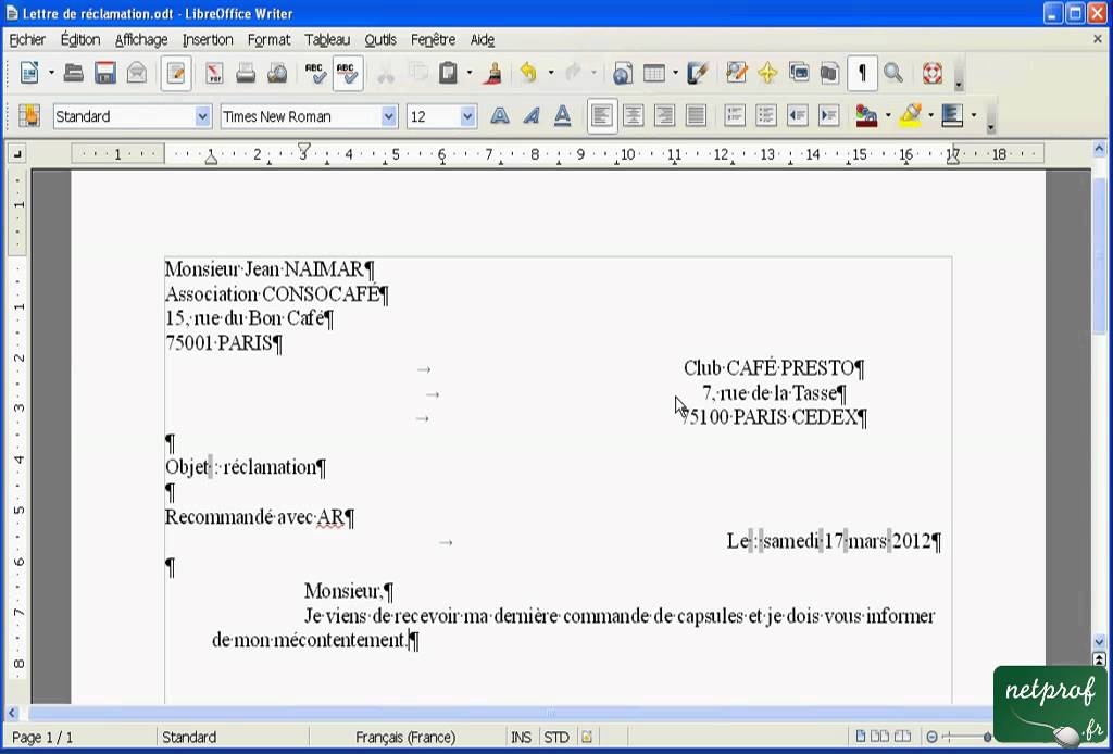 Libroffice Writer - écrire une lettre - 05 - Taper et mettre en page du texte