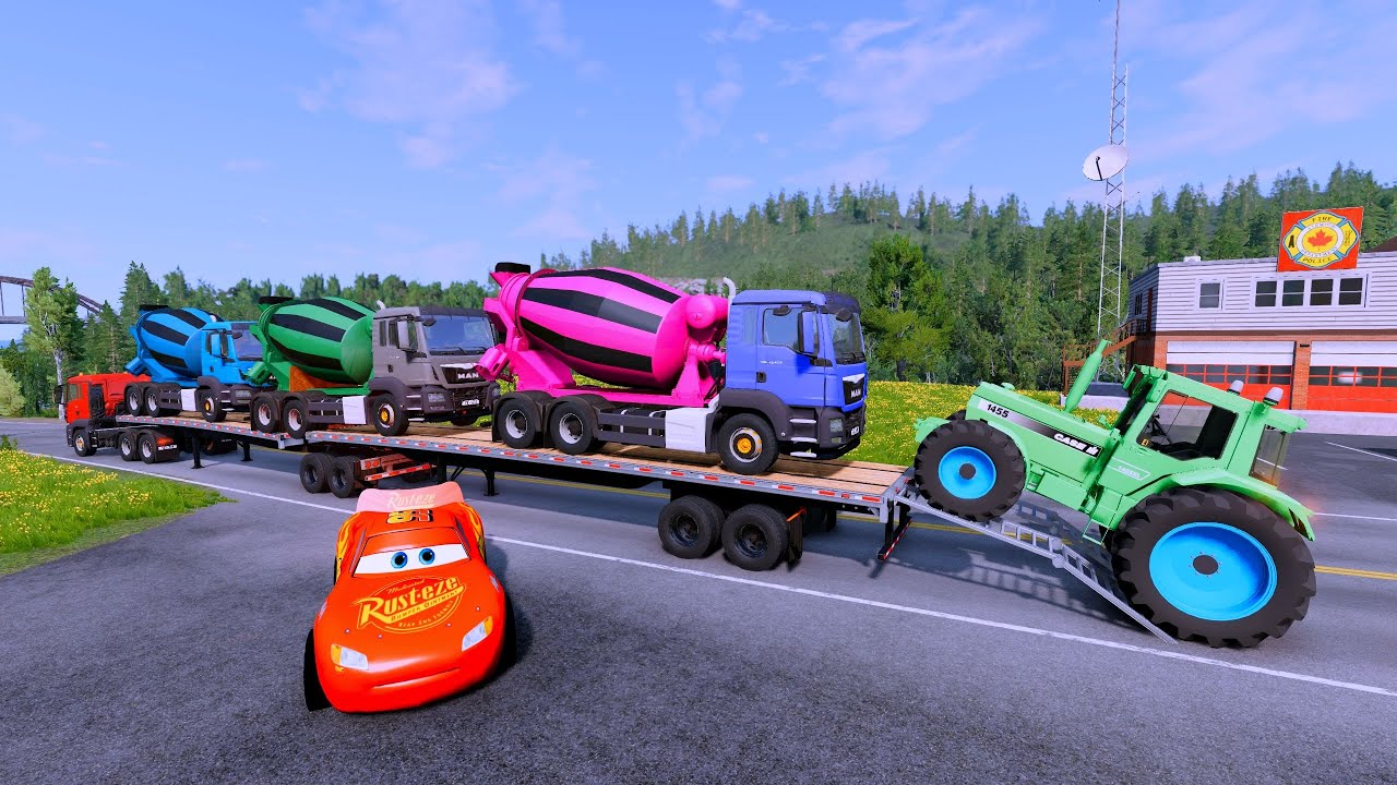 Flatbed Truck Mcqueen | Transportation with Truck - Pothole vs Car #18 - BeamNG.Drive