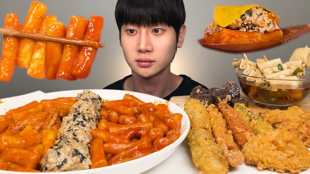 분식 특집~ 밀떡볶이 & 로제떡볶이에 튀김 순대 어묵 주먹밥 먹방! 리얼사운드 ASMR Tteokbokki & Fried Squid Soondae Rice Ball MUKBANG
