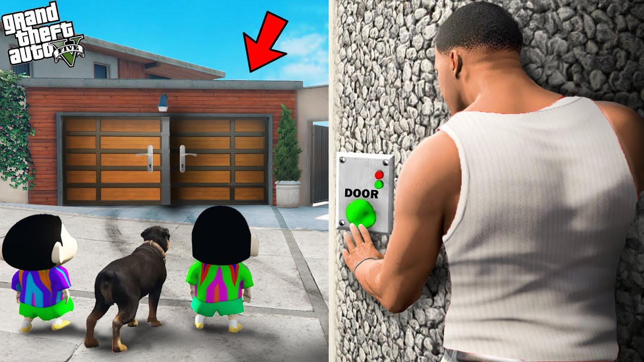 Franklin Opened A Secret Garage Door Near His House With Shinchan In GTA 5!
