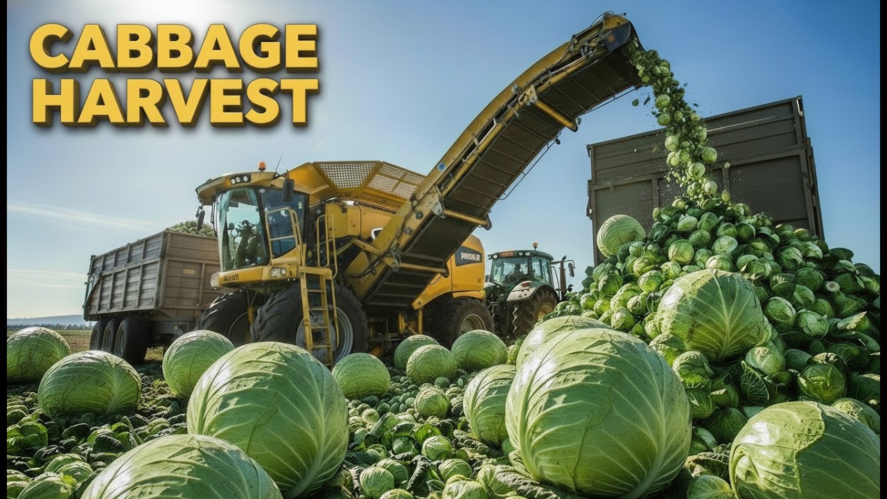 MASSIVE Cabbage Harvest: GIANT Harvesters & High-Speed Shredding Factory | Harvest Motion