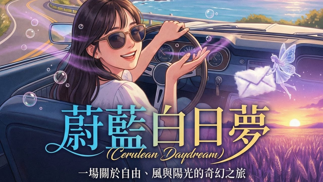 蔚藍白日夢 (Cerulean Daydream) | 這首歌充滿了對自由、放鬆和自我探索的渴望。拋開煩惱，啟程一場尋找快樂的公路旅行——在蔚藍與白日夢交織的海岸線，遇見最自由的自己。