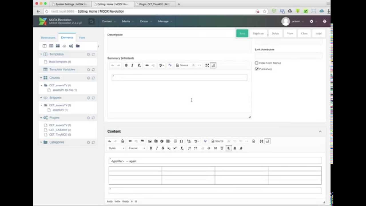 MODx Content Editor Tools TinyMCE and CKEditor