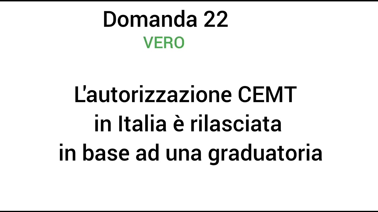 QUIZ CQC MERCE Autorizzazione CEMT: domande vere e false