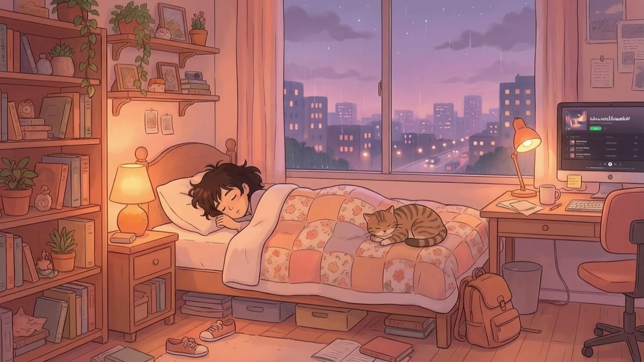 Cozy Bedroom Ambience 🌙 Lofi Beats with Rain Sounds for Sleep & Study [3 HOUR LOOP]
