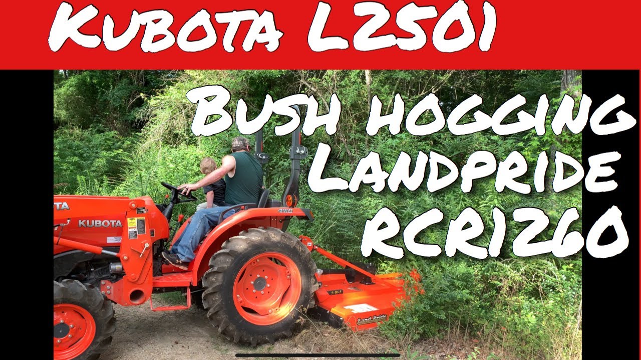 Bush hogging with kubota compact tractor L2501 with RCR1260 landpride rotary cutter 5&rsquo;
