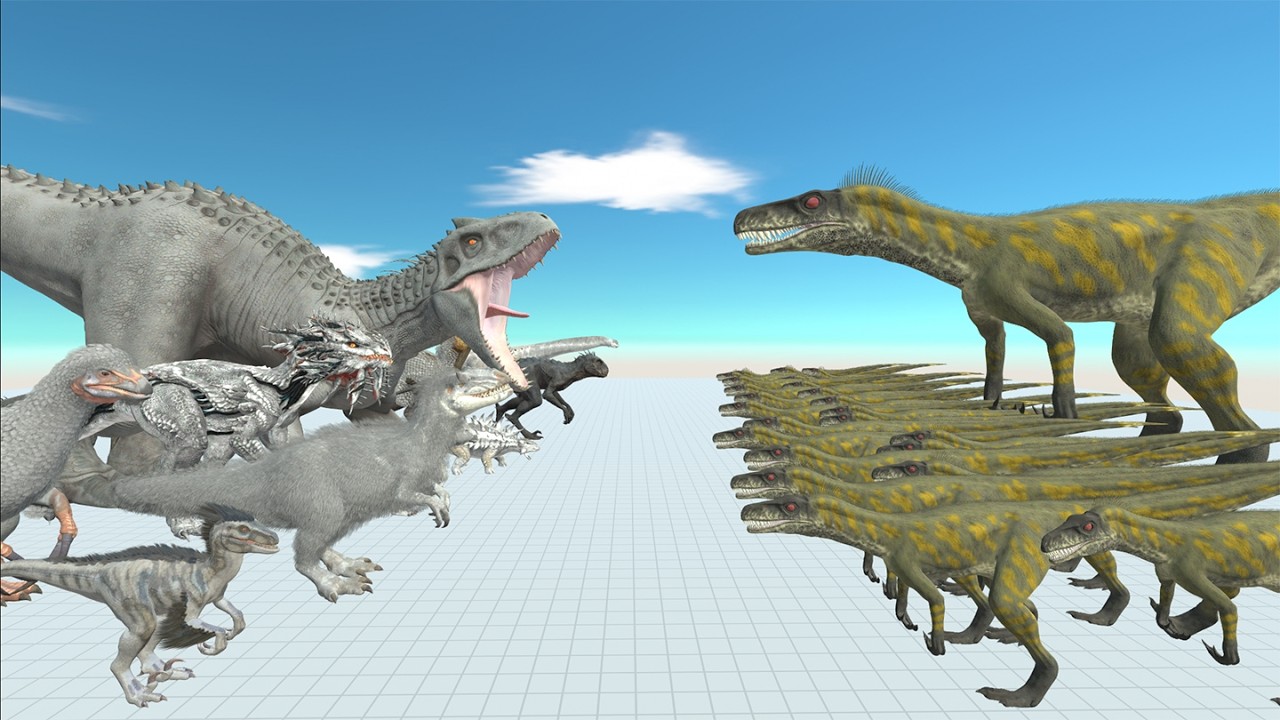 Dinosaur Battle: Indominus Rex vs Giant Herrerasaurus Army in ARBS