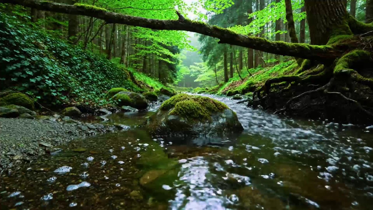 Calming Forest Ambience 🌿 River Flowing Birds Chirping in Hidden Forest Ambience for Rest Medicine