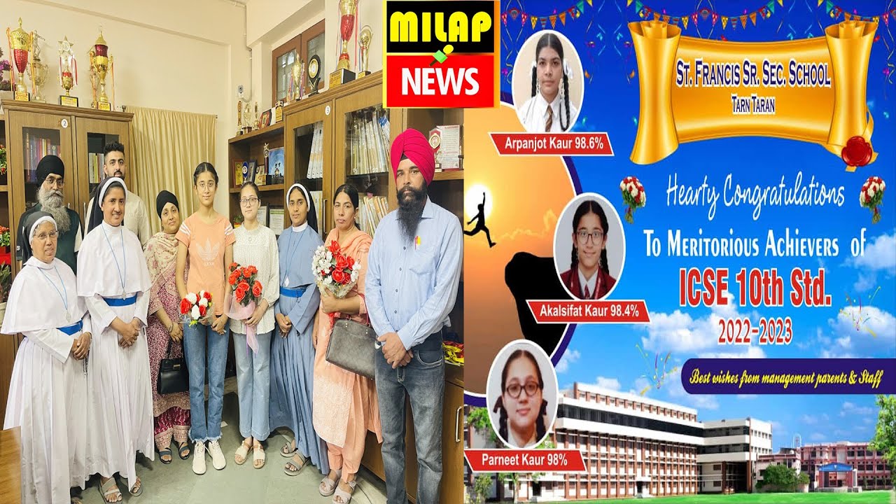 ICSE ST.FRANCIS SCHOOL TARN TARAN RESULTS 2023 10th CLASS |   MILAP NEWS