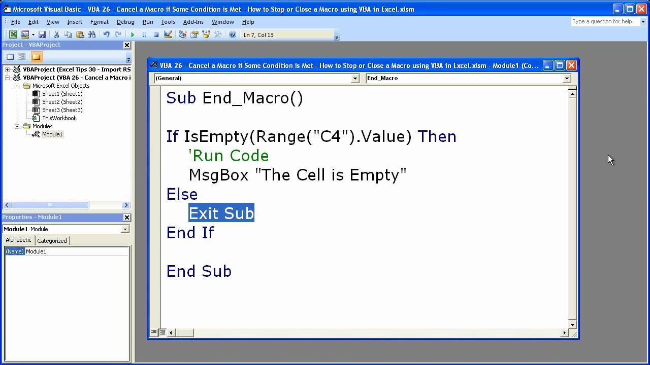 Excel Macro VBA Tip 26 - Stop Cancel or Close a Macro using VBA in Excel