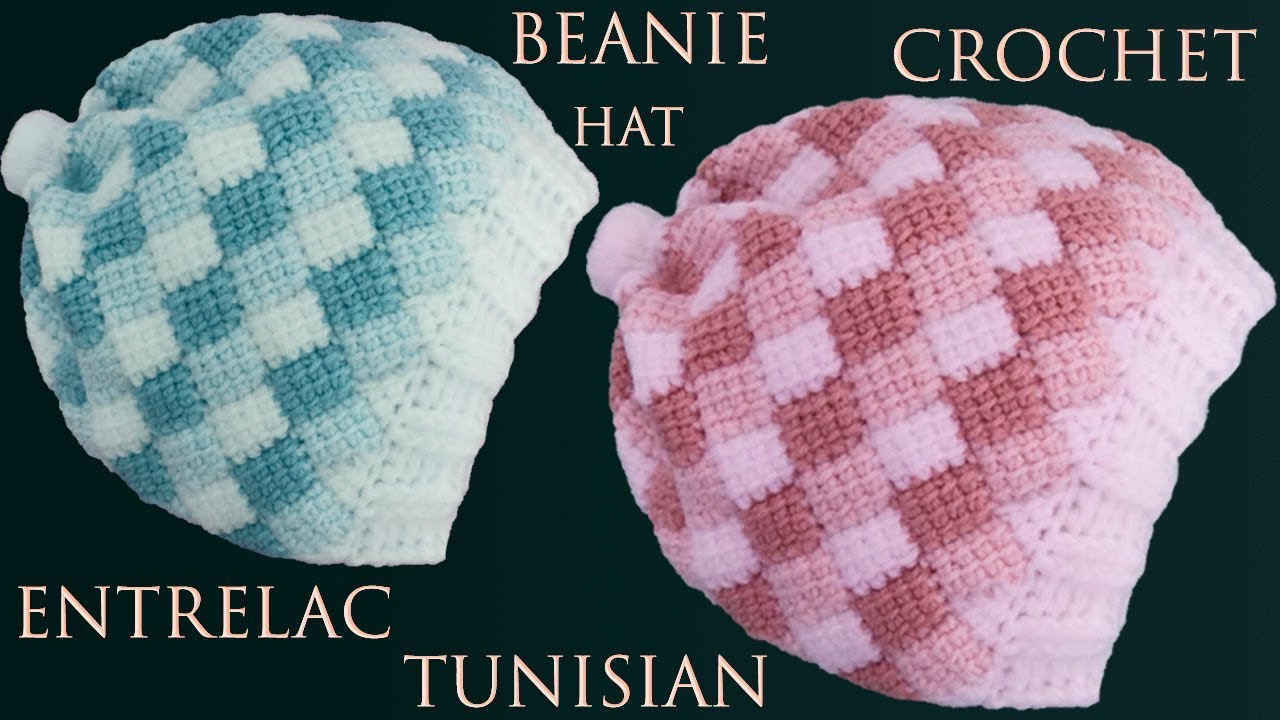 Gorro a crochet punto Entrelac Tunecino para damas caballeros niñas niños tejido tallermanualperu