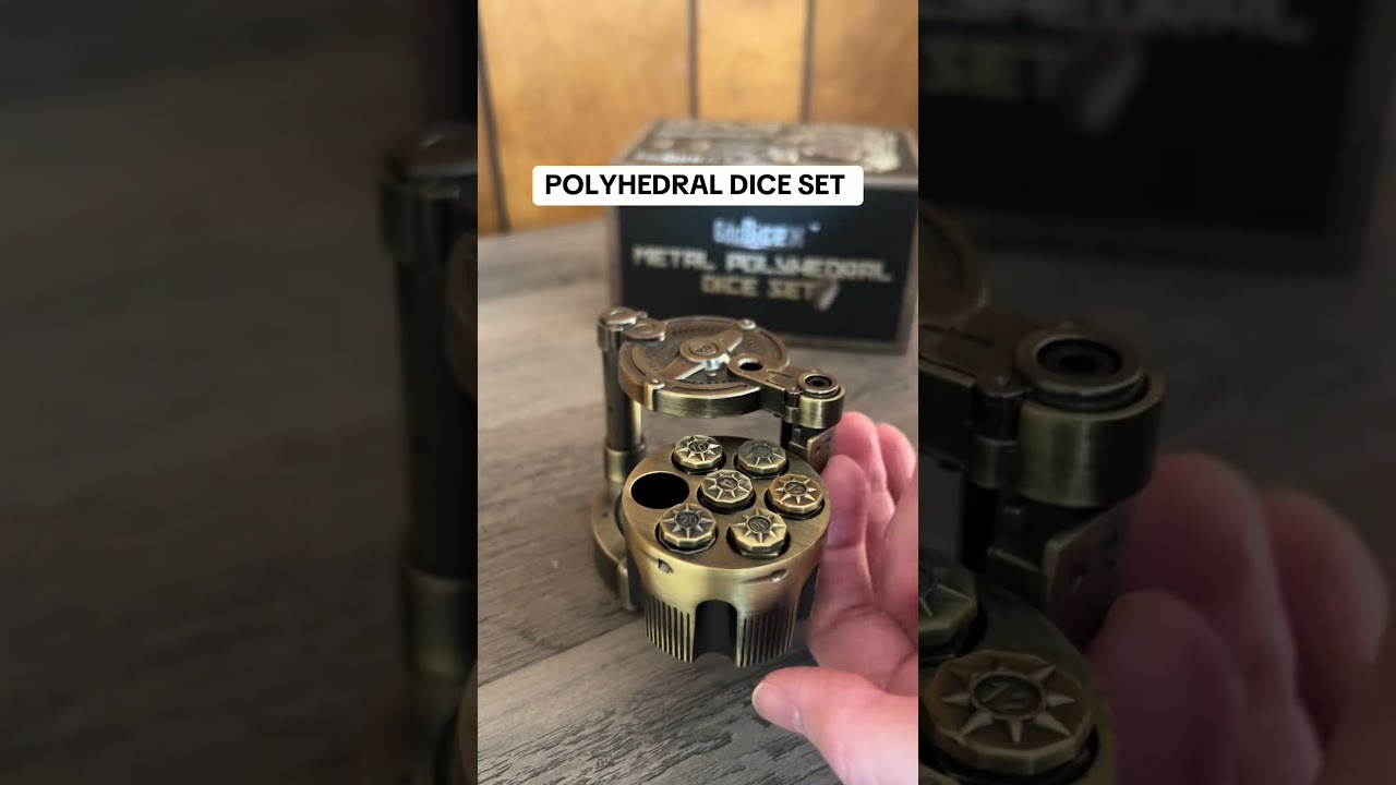 Golden Metal Polyhedral Dice Set of 7 - Cyberpunk Style for DND, Sci-Fi & Adventure Games