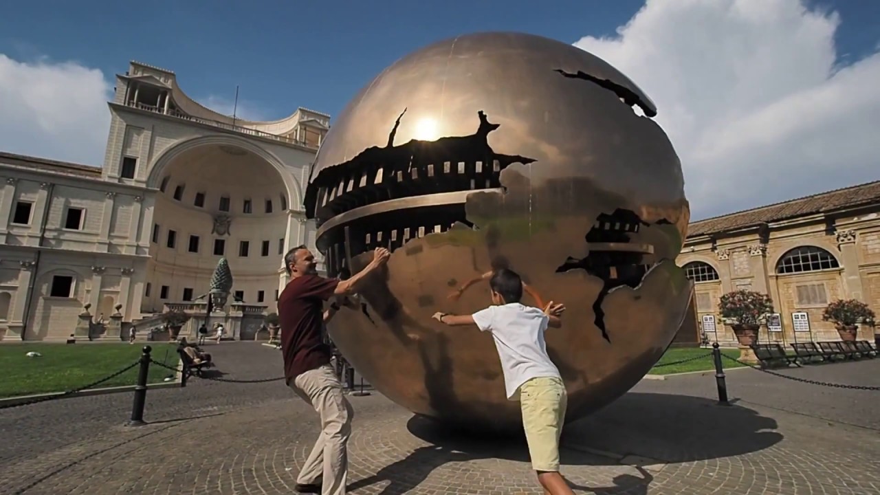 How to rotate the Sphere within a Sphere at the Courtyard of the Pinecone at the Vatican Museum