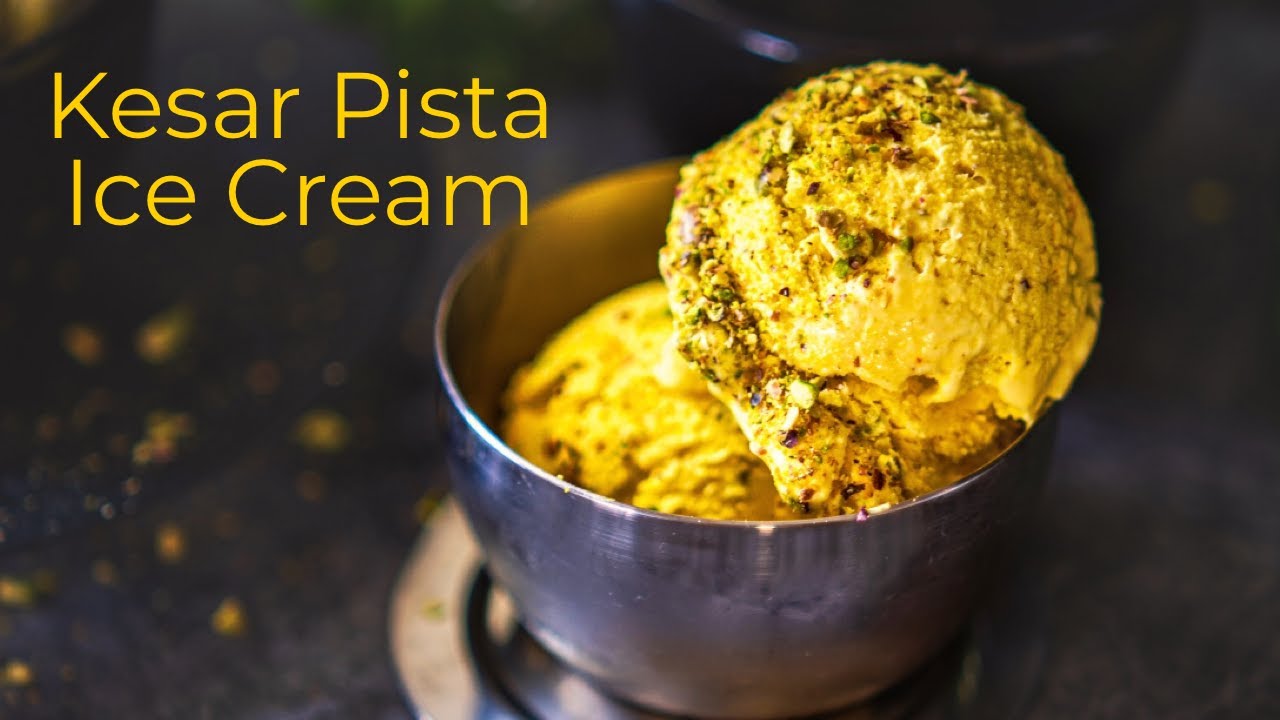 Kesar Pista Ice Cream Recipe - Saffron Pistachio Ice Cream - Eggless, No Churn