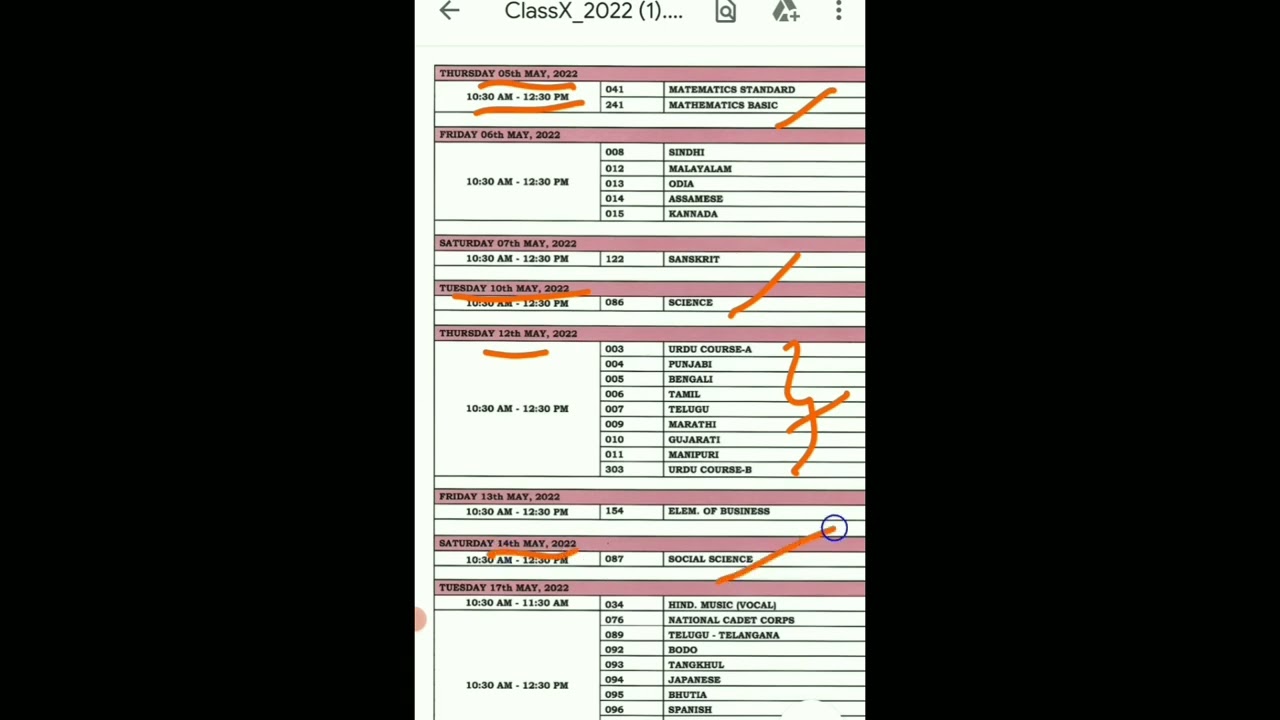 CBSE class 10 date sheet 2022 | Class-10 term-2 time table |