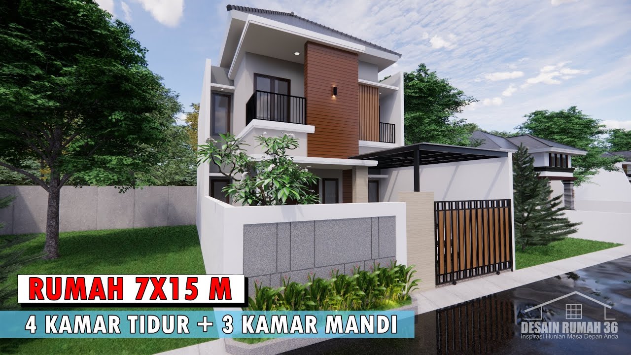 DESAIN RUMAH 7X15 METER 2 LANTAI 4 KAMAR