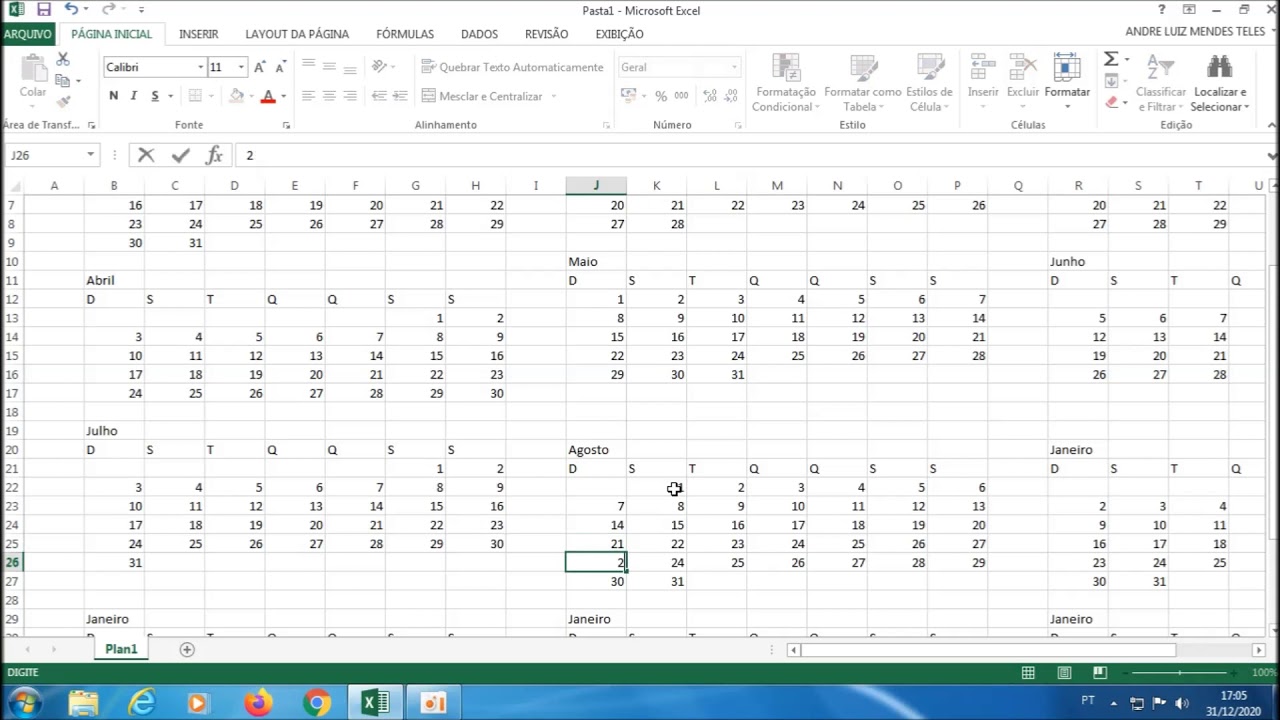 Como criar um calend&aacute;rio no Excel - Simples e F&aacute;cil