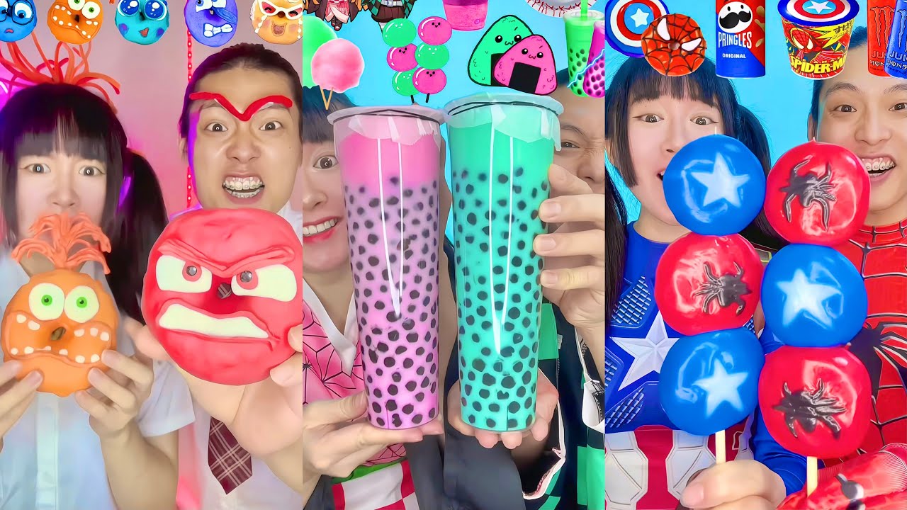 Extreme Eating Only One Color Spicy Sour Food Challenge Compilation! 🥵bubble tea Boba (Part1)