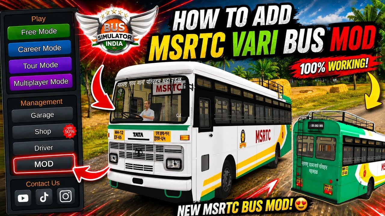 🚍HOW TO ADD MSRTC VARI TATA BUS MOD FOR bus simulator India🇮🇳 free download 😳🤔😮
