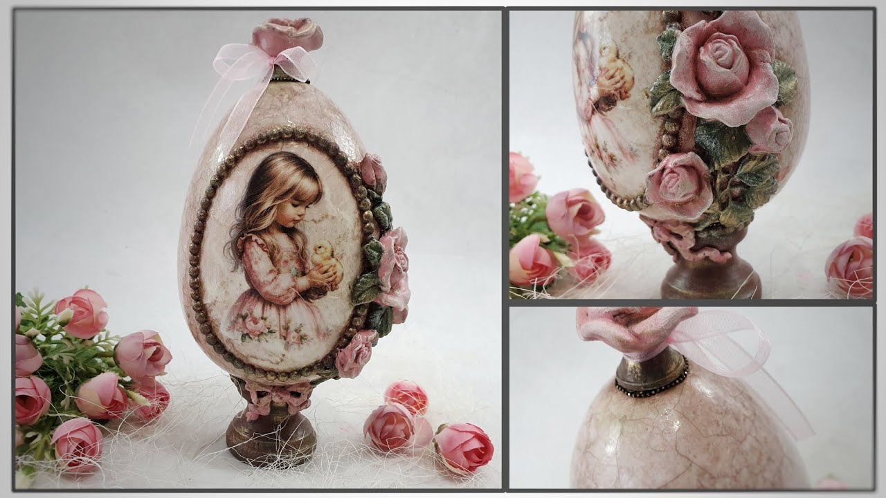 🌹 Egg, girl and rose 🌹🥚 Jajko, dziewczyna i róża 🌹 decoupage diy...