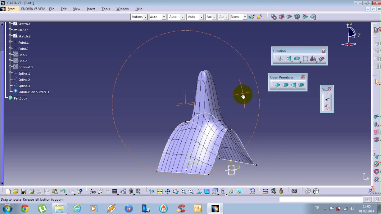 Catia imagine and shape Tutorial Net #Surface,Extruded,Revolve #4