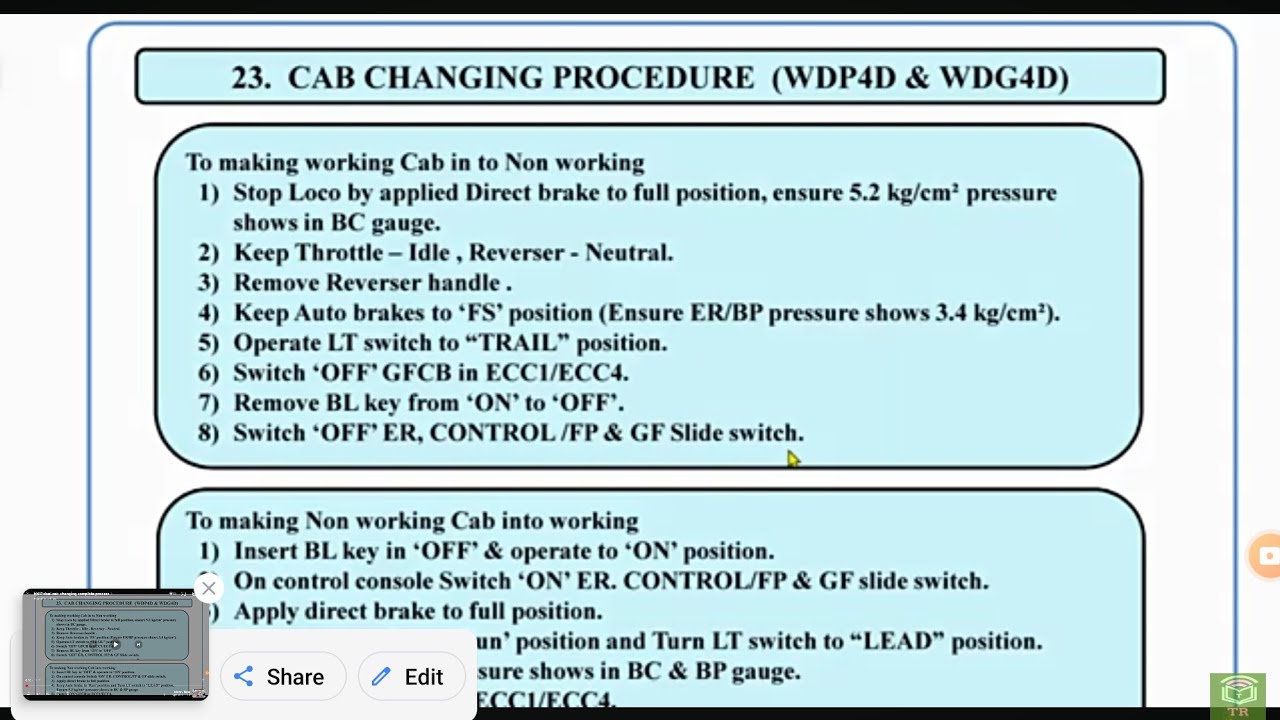EMD dual cab changing complete process