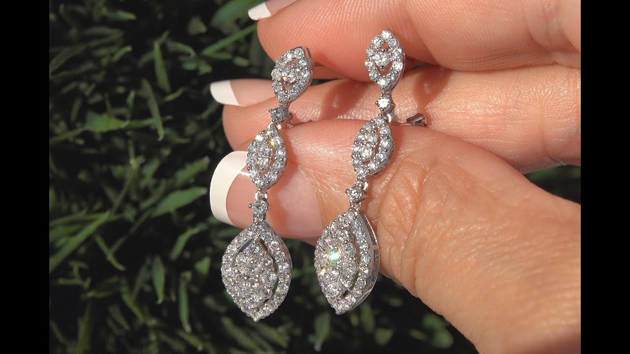 White Diamond Cocktail Earrings 18k White Gold Certified VS/SI F-G Color 1.92 TCW - C1188