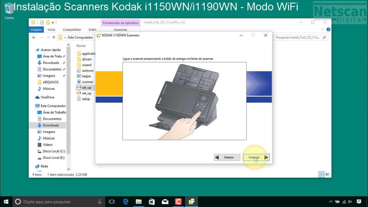 Instalação de scanners wi-fi Kodak i1150WN/i1190WN - Wi-fi