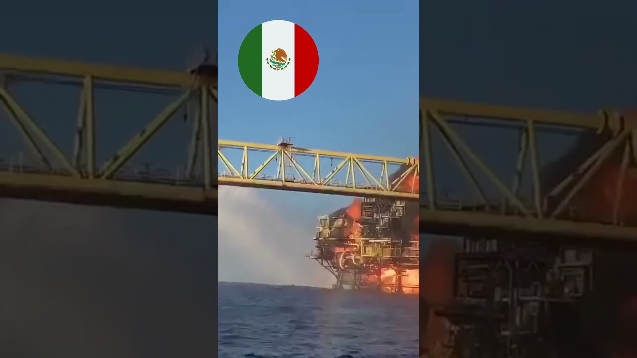 A huge fire on Pemex the Nohoch Alfa oil rig in the Gulf of #Mexico.