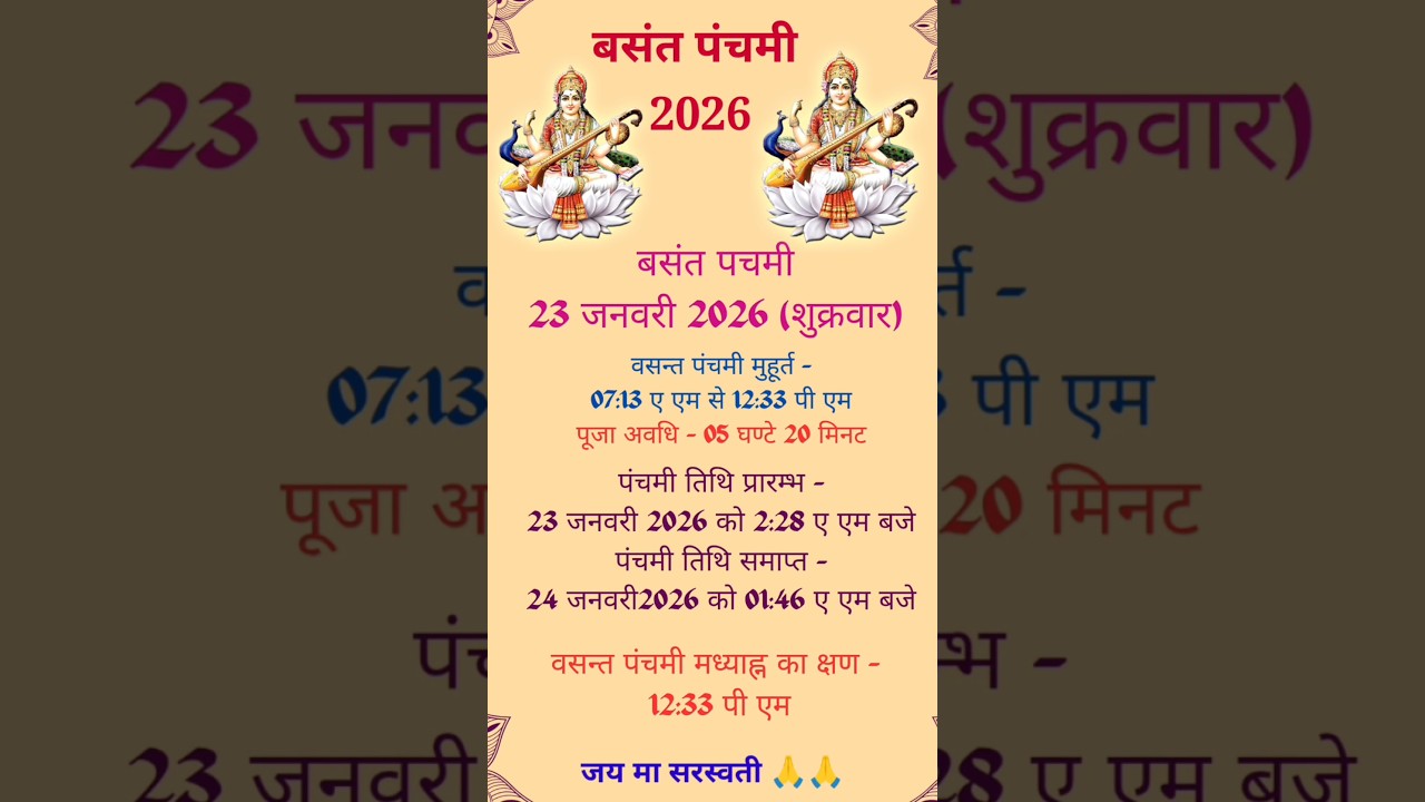 बसंत पंचमी 2026 की तारीख | Basant Panchami 2026 Date | Sarswati puja 2026 | Basant panchmi 2026