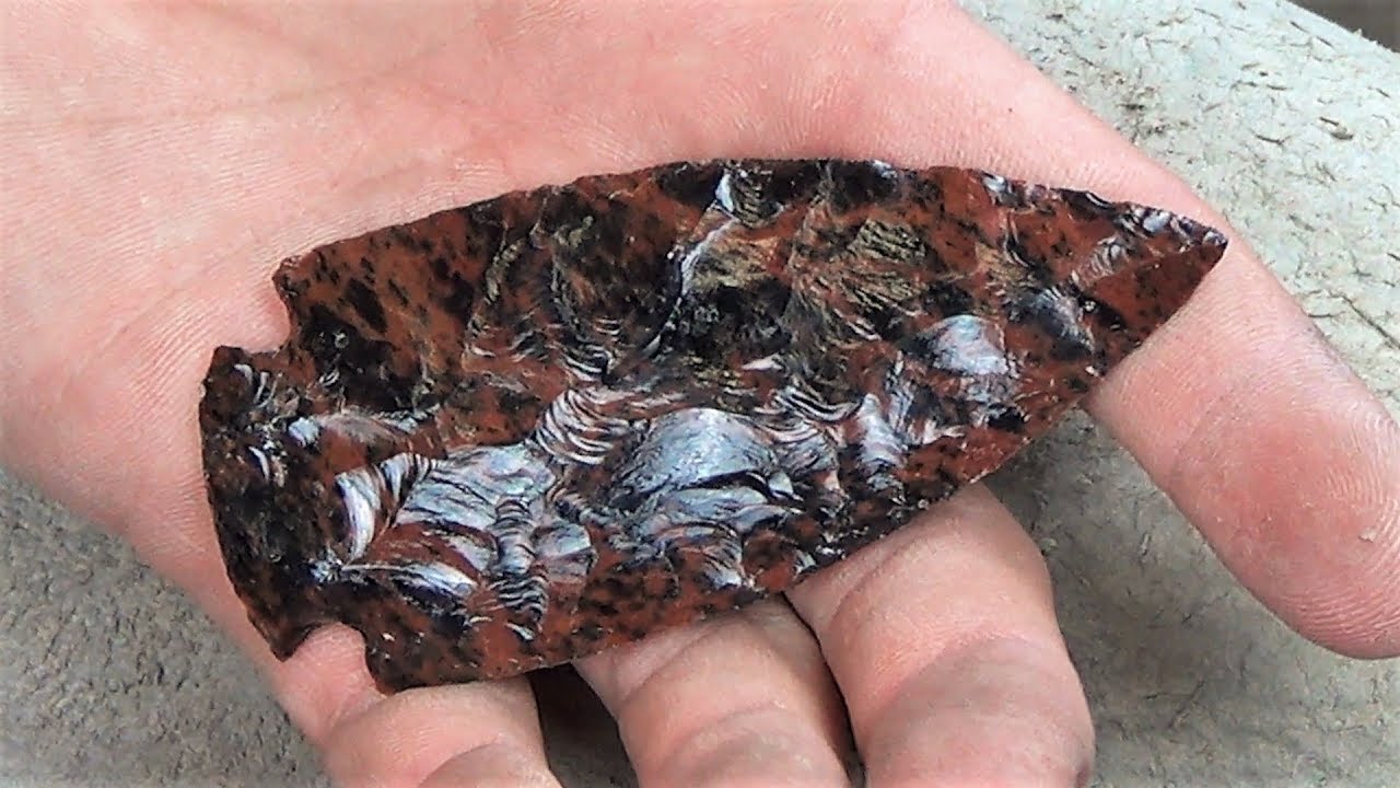 Making a Knapped Stone Spear Head From Mahogany Obsidian