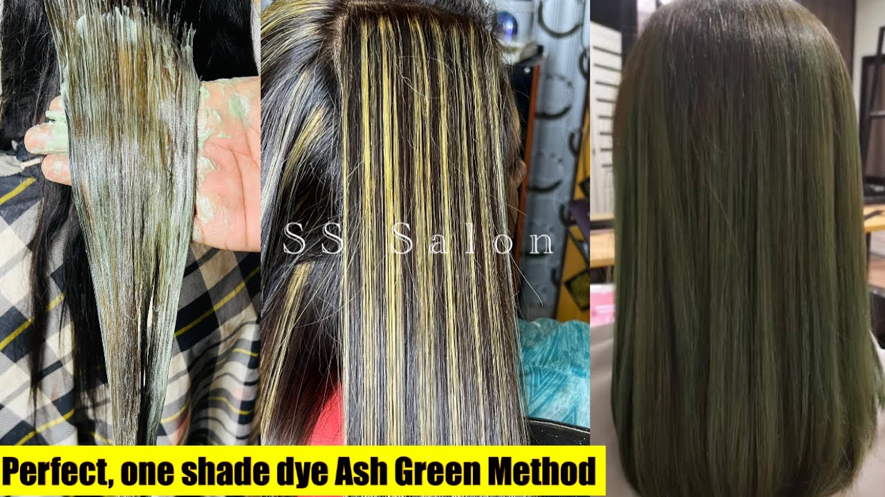 Ash Green base colour // one shade dye hair colour ash green highlights by SS Salon #haircolor