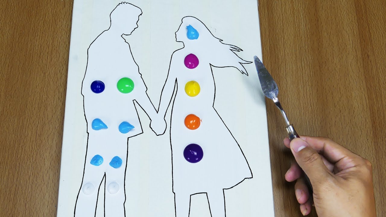 arte satisfactorio asmr | amor de pareja |  pintura fácil con cinta adhesiva