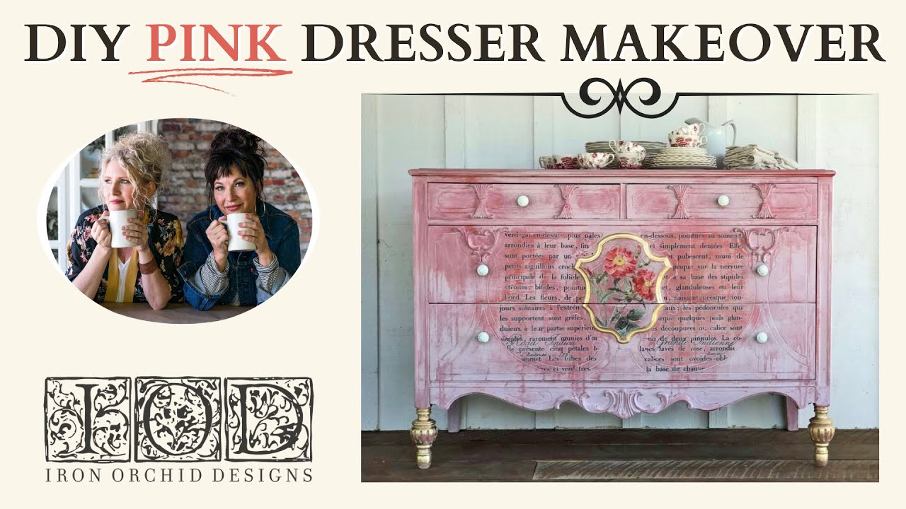 DIY IOD Pretty in Pink Dresser Makeover using IOD Redoute and Le Petit Decor Transfer!