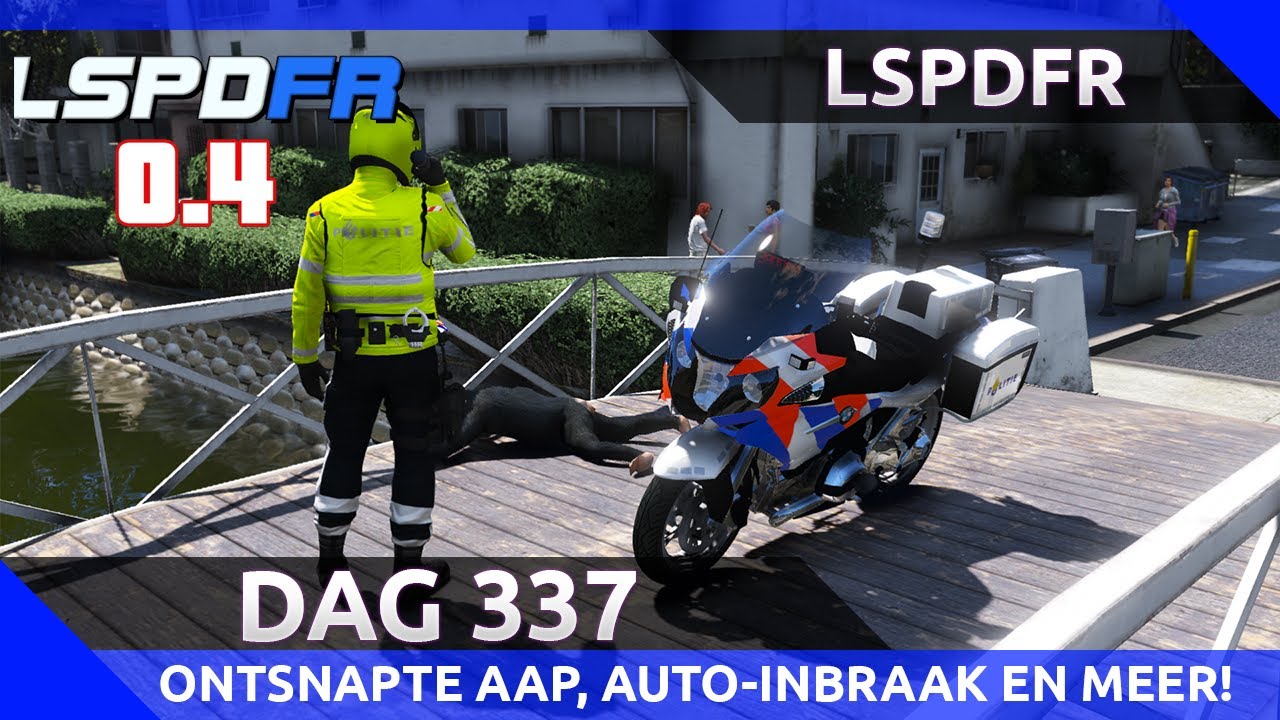 GTA 5 lspdfr dag 337 - Dienst op de motor! Ontsnapte aap en auto-inbraak heterdaad!