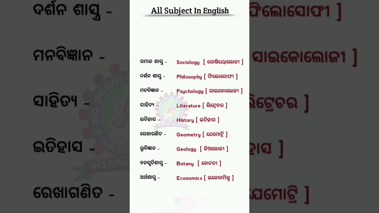 All Subjects, Odia to English Language /Subjects English to Odia Language #GK #Shorts