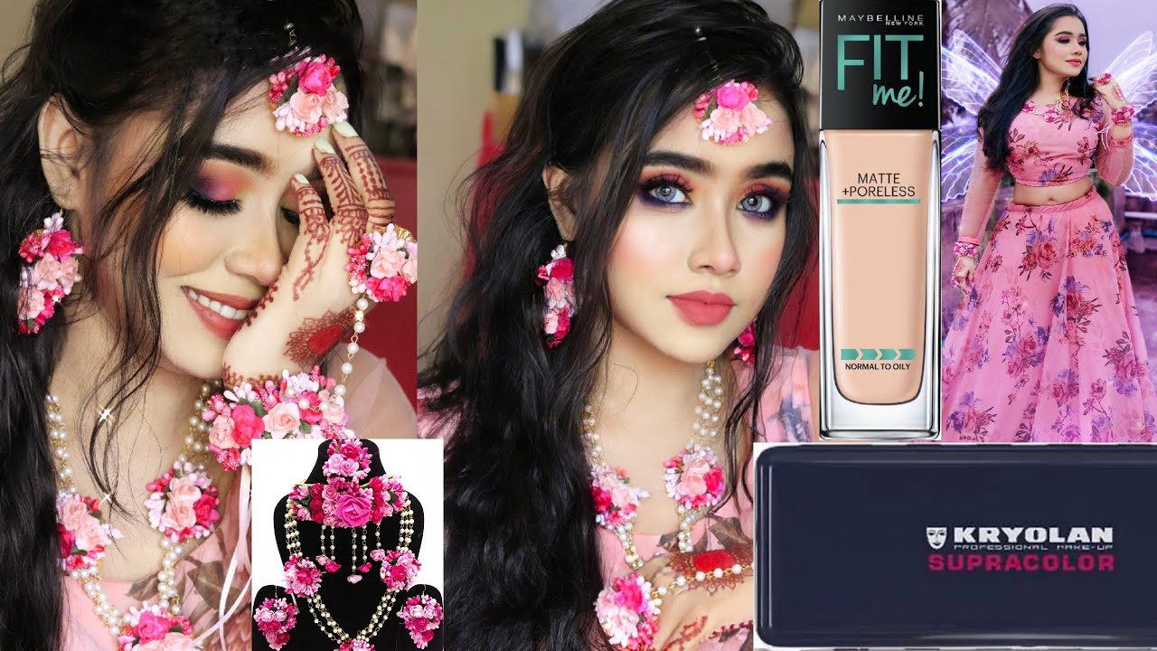 Kryolan Maybelline Long Lasting Bridal Base Haldi Mehendi Engagement Look Step By Step,Jwelry outfit