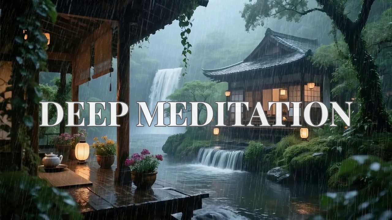 Calm Waterfall Rain at a Zen Tea Porch for Deep Meditation and Better Focus Tonight 🍵