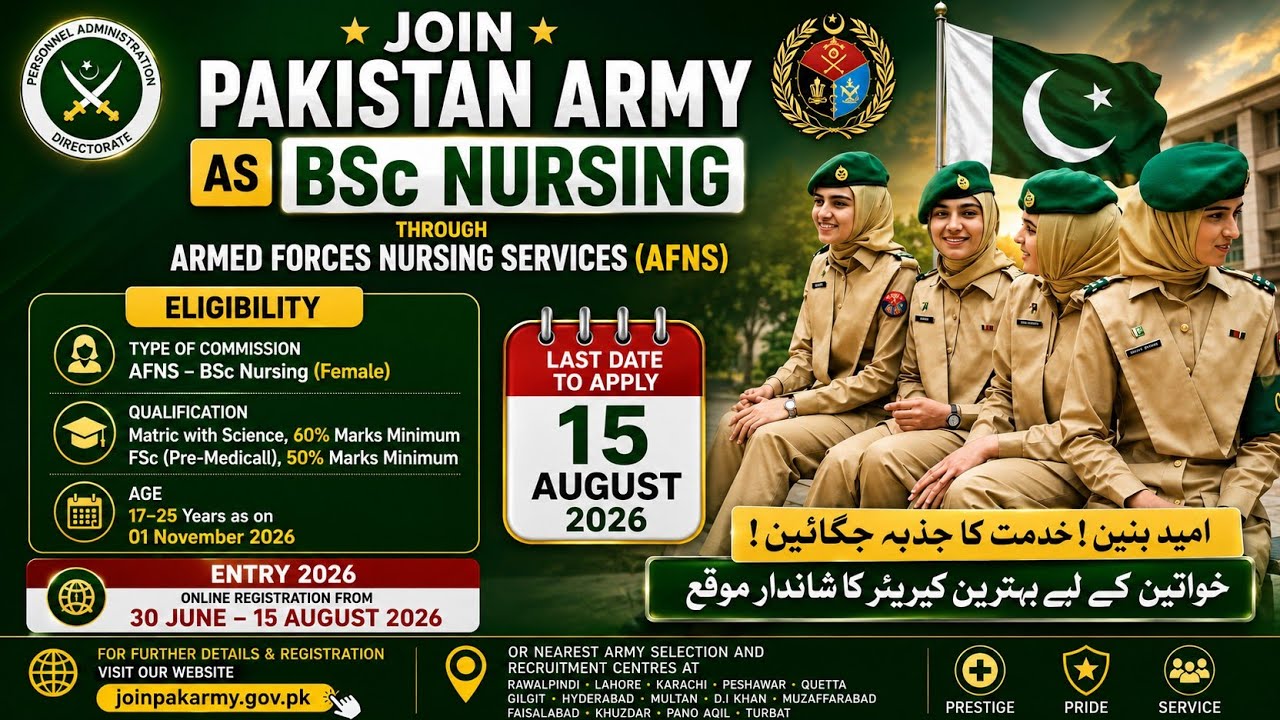 Latest Pakistan Army Jobs 2026 | AFNS BSc Nursing Registration Open
