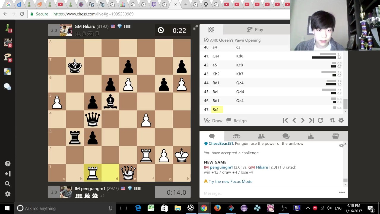 penguingm1 vs hikaru 117 game 1 0 match