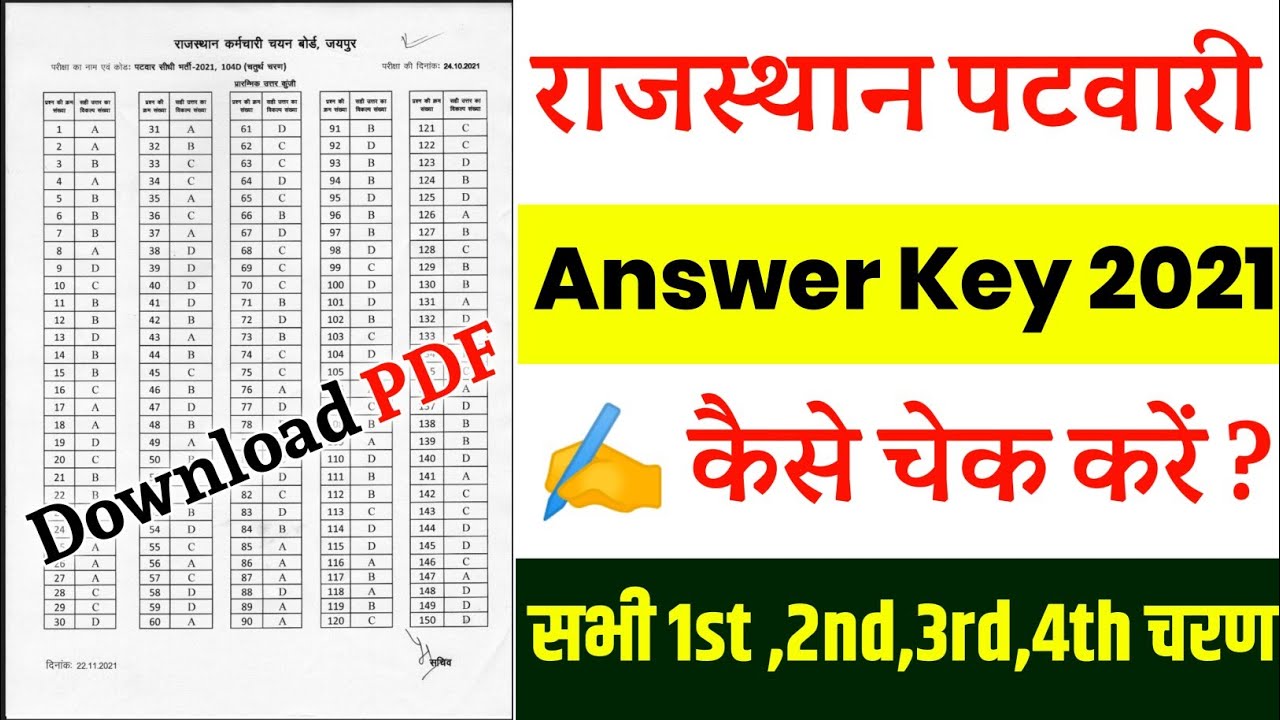 Rajasthan Patwari Answer Key 2021 Kaise Dekhe? Rajasthan Patwari Answer Key 2021 Kaise Download Kare