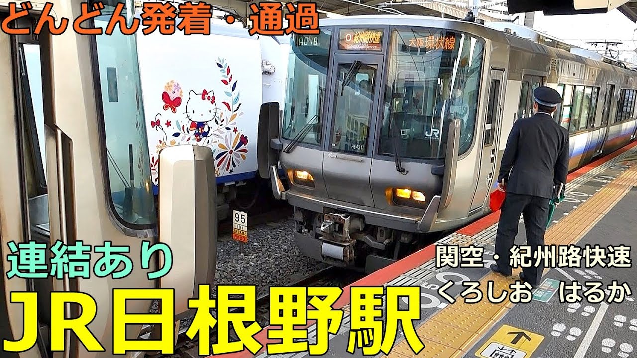 JR日根野駅🚃どんどん電車が発着・通過！●連結作業あり（関空・紀州路快速）／くろしお、はるか 等【JR西日本】