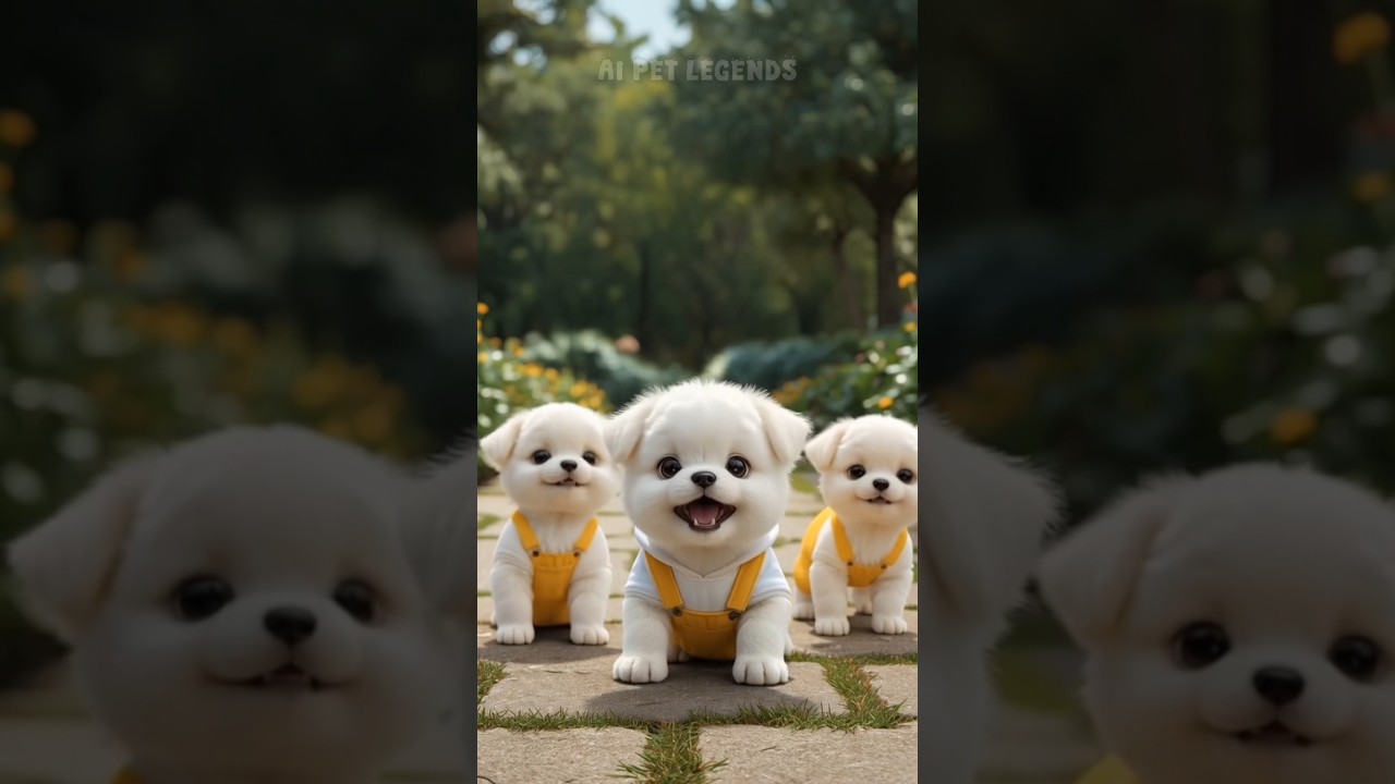 Cutest Plush Puppy Dancing in Yellow Dungarees 🐶💛 Adorable Pet Fashion #Shorts